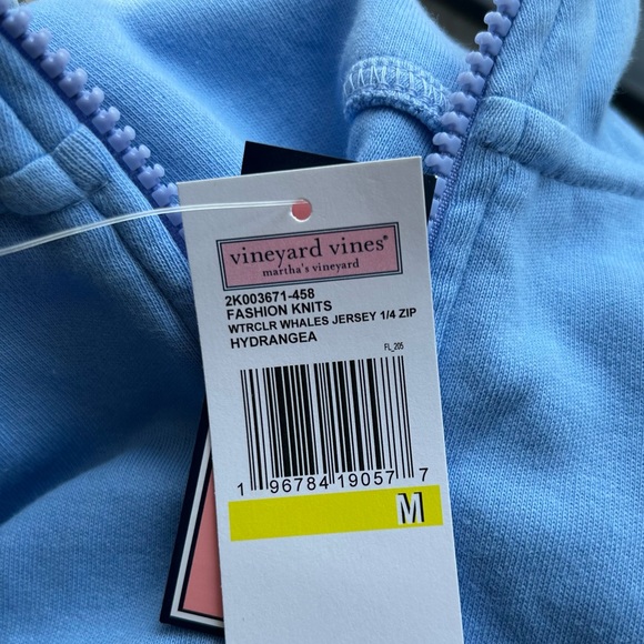 Vineyard Vines Blue Watercolor Whales Jersey Quarter Zip Pullover Size Medium - Picture 5 of 5